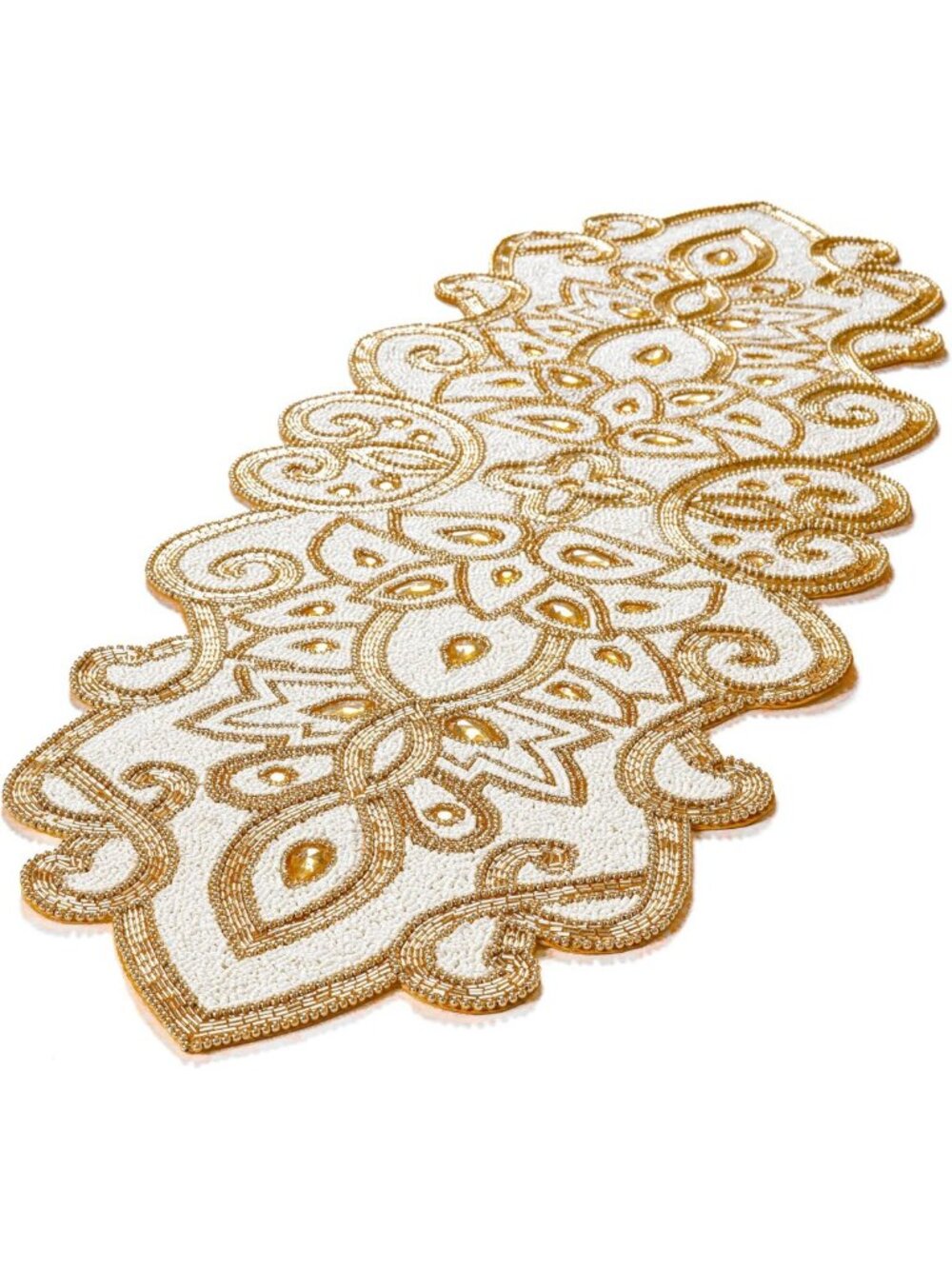Rustic Farmhouse Beaded Table Runner - Decorative Scalloped Design, 13x36 Inch
